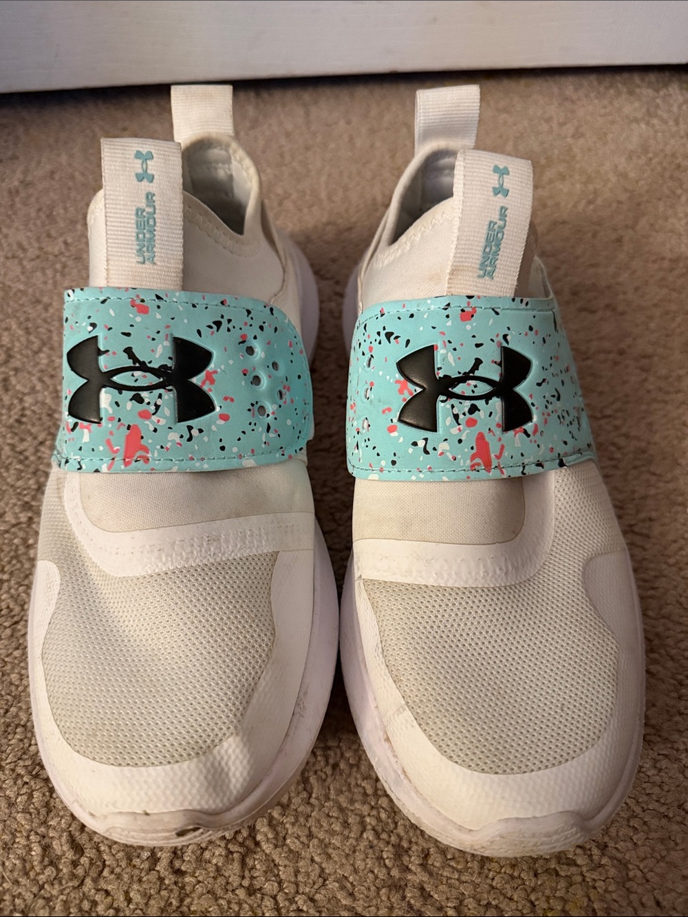 Under Armour Women’s White & Aqua Slip-On Sneakers with Speckle Strap